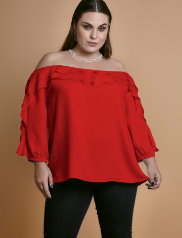 Blusa Plus Size Ombro a Ombro Babados