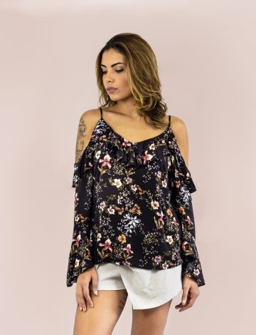 Blusa Ombro Aberto com Alça Estampada