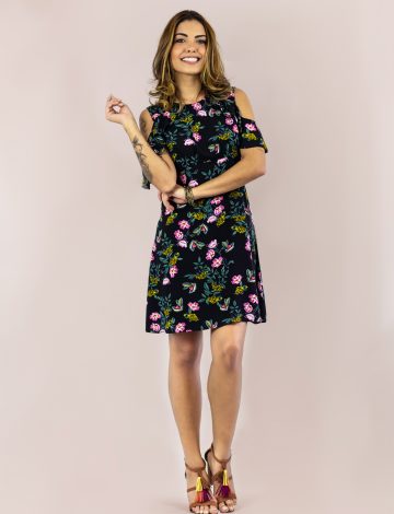 Vestido Manga Babado Estampado