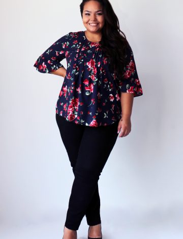 Blusa Plus Size Estampada Punho Babado